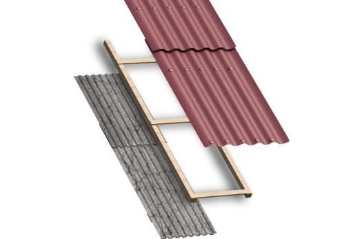 Ilustraçao de sistema de sobrecobertura de telhas Onduline® sobre telhas de fibrocimento